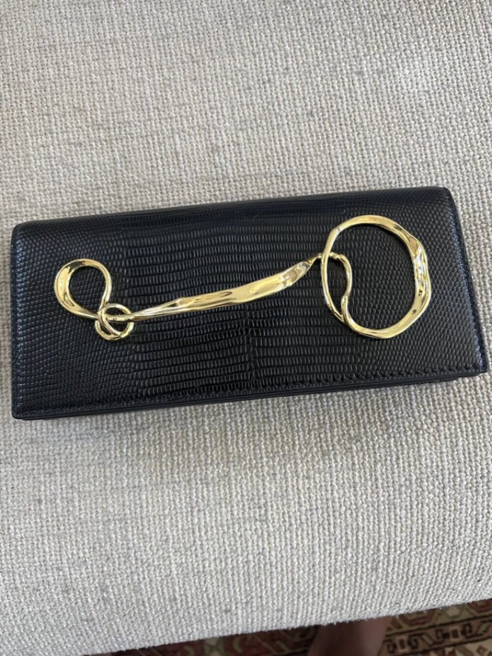 Alexis Bittar Black Twisted Gold Side Handle Clutch